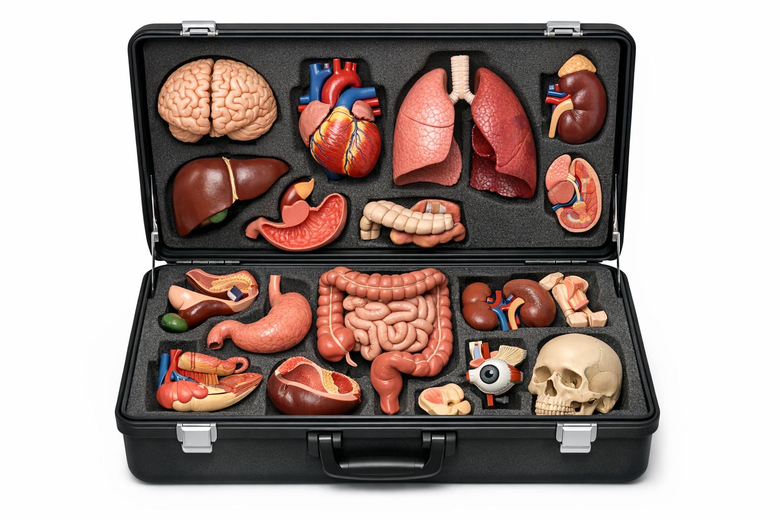Zestaw anatomicznych modeli narządów w walizce edukacyjnej